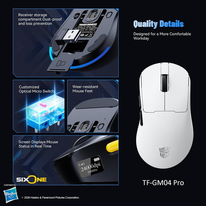 Gaming Mouse GM04 Pro, Wireless Gaming Mouse Tri-Mode Bluetooth/2.4G/Wired, 53G Ultra-Light, 24,000 DPI PAW3311 Sensor, RGB, 1000Hz, Rechargeable PC Gaming Mouse (White)