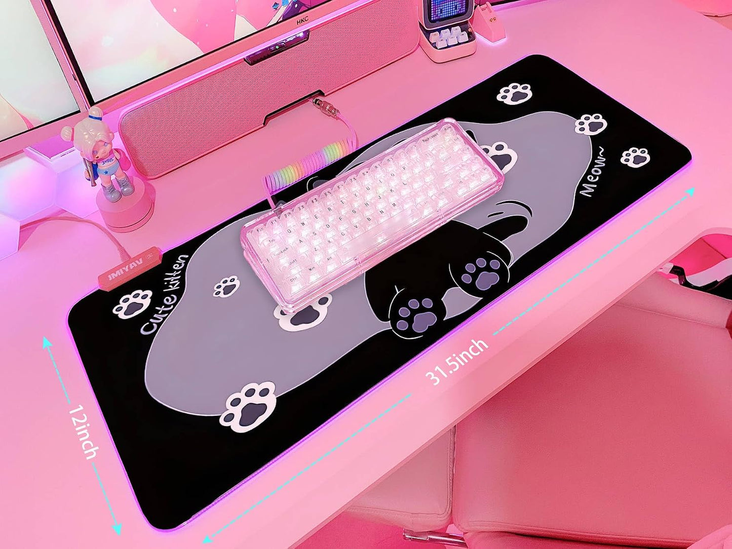 Pink RGB Gaming Mouse Pad 31.5X12 Inch PC XL Large Extended Glowing Led Light up Desk Pad Non-Slip Rubber Base Computer Cute Mousepad Mat Desk Accessories Gaming Setup Starry Mood