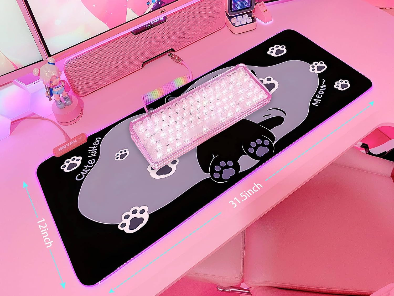 Pink RGB Gaming Mouse Pad 31.5X12 Inch PC XL Large Extended Glowing Led Light up Desk Pad Non-Slip Rubber Base Computer Cute Mousepad Mat Desk Accessories Gaming Setup Starry Mood