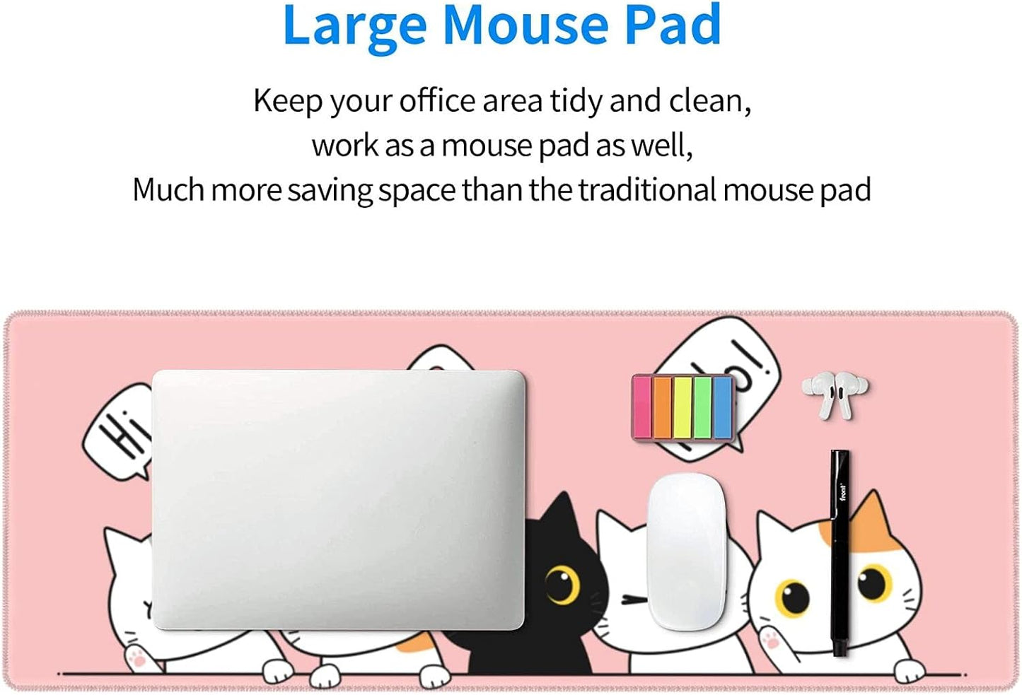 Pink Cute Kittens Cat Gaming Mouse Pad Large XL Girls Kawaii Desk Mat Long Extended Pads Big Mousepad for Home Office Decor Accessories
