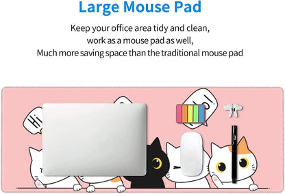 Pink Cute Kittens Cat Gaming Mouse Pad Large XL Girls Kawaii Desk Mat Long Extended Pads Big Mousepad for Home Office Decor Accessories