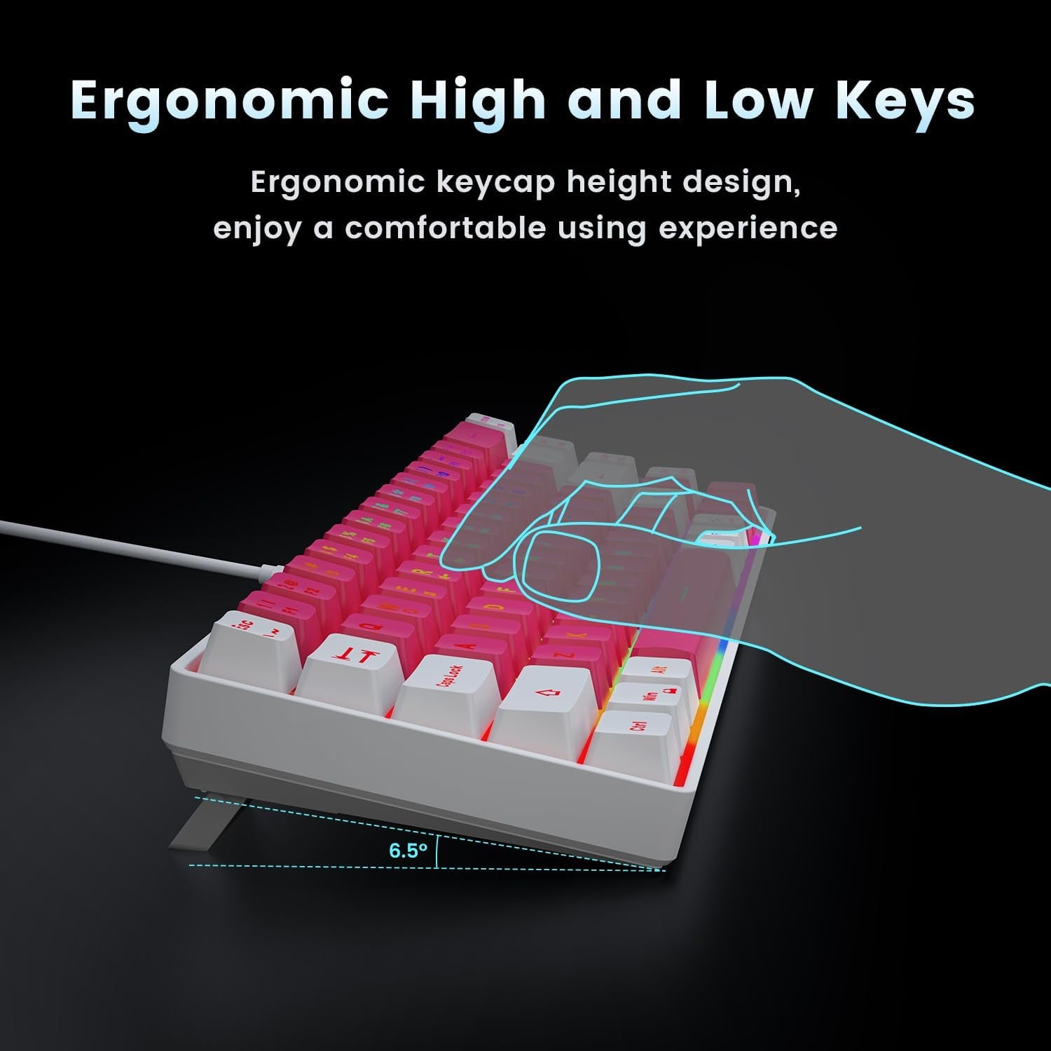 65% Gaming Keyboard, LED Backlit Mini Wired Keyboard, Ultra-Compact Anti-Ghosting No-Conflict 68 Keys Membrane Gaming Wired Keyboard for PC Laptop Windows Gamer(Pink-White)