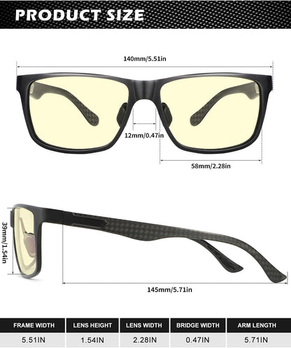 Blue Light Blocking Glasses Men, Black Al-Mg Metal Carbon Fiber