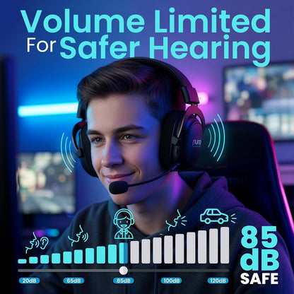 Purogamer Kids Gaming Headset with Mic, Wireless 85Db Volume Limiting