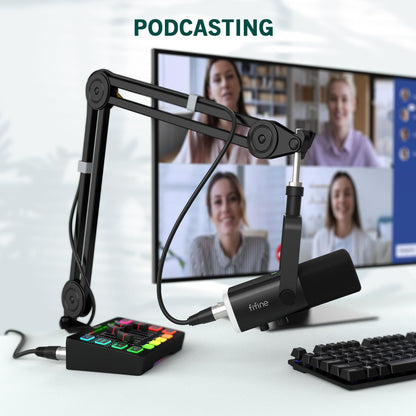 Gaming Microphone Bundle with RGB Audio Mixer, XLR Cable, Podcast Equipment Set for Streaming, Vocal, Voice-Over, Compatible with PC with Mute, Gain Knob, Headphones Monitor (AM8T+SC3W+L9)