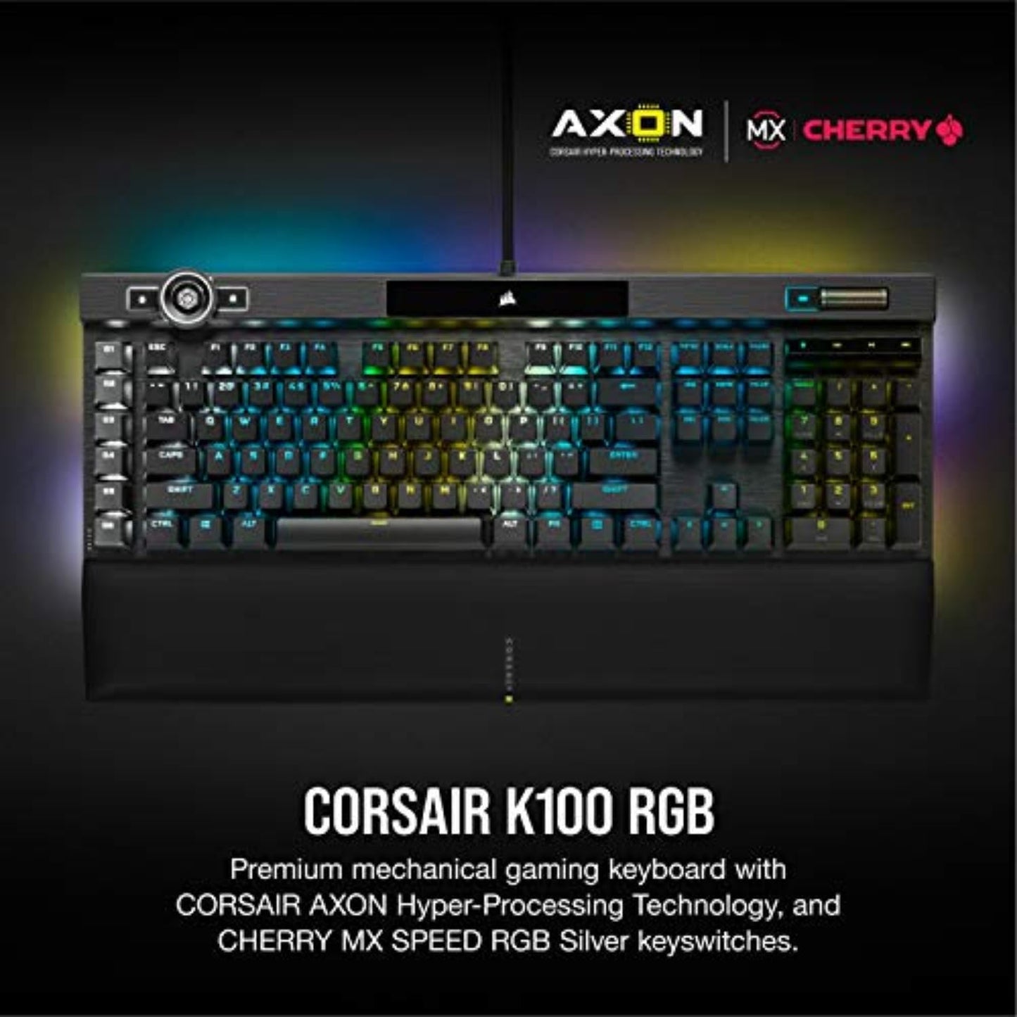 Corsair K100 RGB Mechanical Gaming Keyboard - Cherry MX Speed RGB Silver Keyswitches - PBT Double-Shot Keycaps - Elgato Stream Deck and Icue Compatible - QWERTY NA Layout - Black