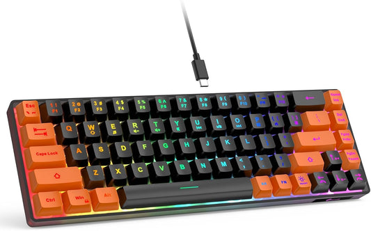 65% Gaming Keyboard, LED Backlit Mini Wired Keyboard, Ultra-Compact Anti-Ghosting No-Conflict 68 Keys Membrane Gaming Wired Keyboard for PC Laptop Windows Gamer(Black-Orange)
