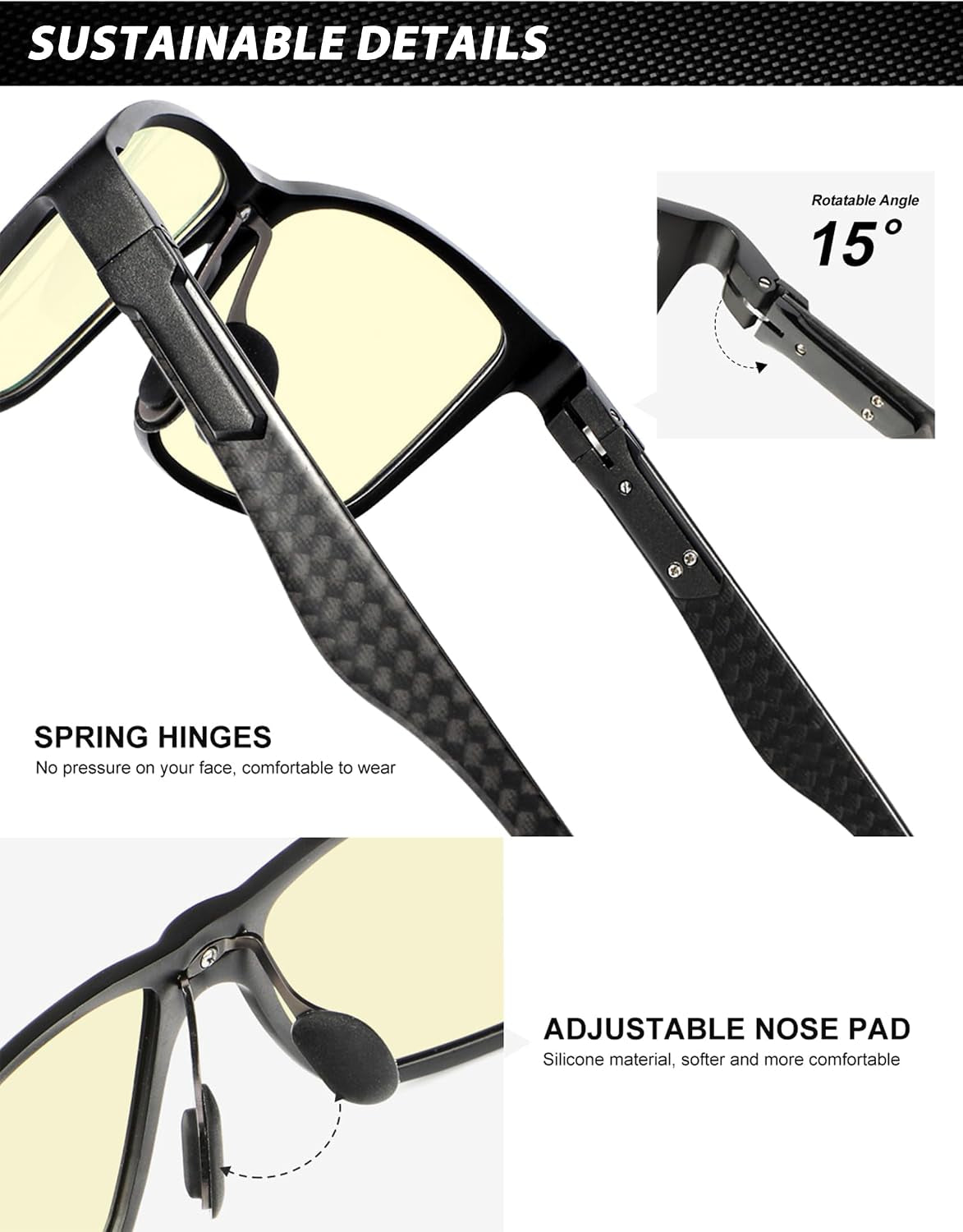 Blue Light Blocking Glasses Men, Black Al-Mg Metal Carbon Fiber