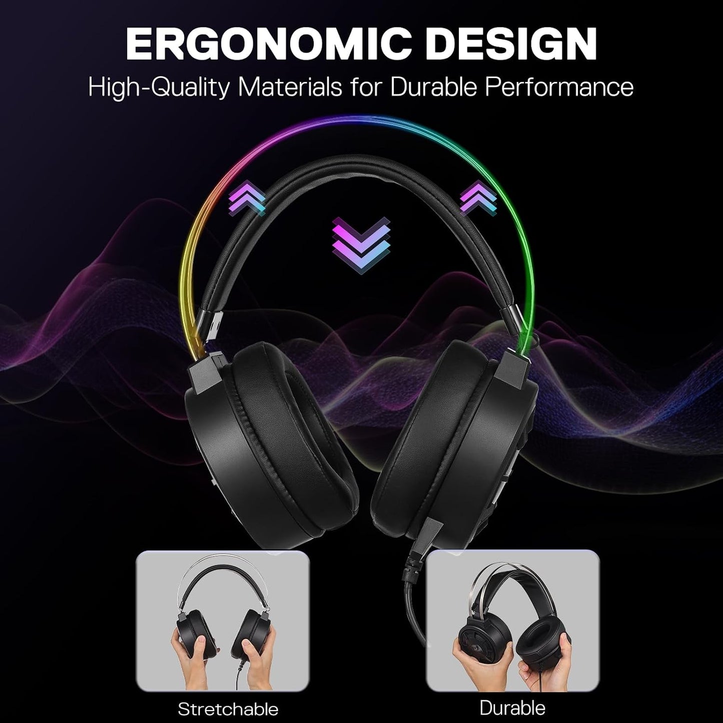 H314 RGB Gaming Headset - Wired Computer Headset with 40Mm Drivers, USB Connection, Lightweight Design, and Soft PU Leather Ear Cushions for Ultimate Comfort