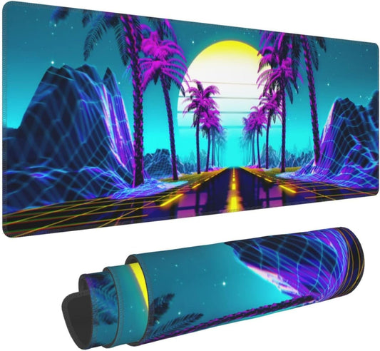 Neon Retrowave Gaming Mouse Pad Large XL Desk Mat Long Extended Pads Big Mousepad for Home Office Decor Accessories 31.5 X 11.8 Inch