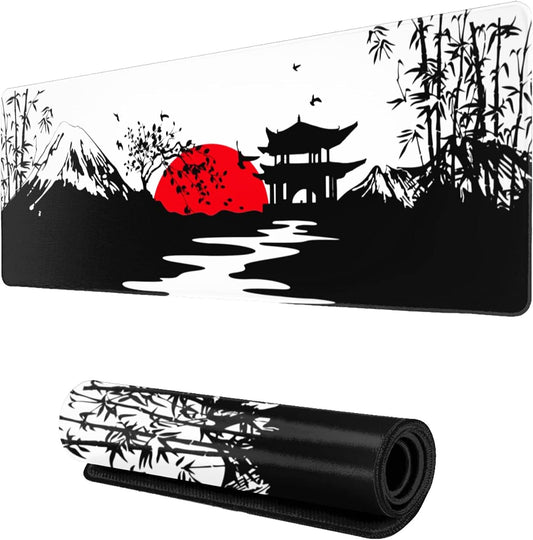Black and Red Japanese Landscapes Gaming Mouse Pad Large XL Desk Mat Long Extended Pads Big Mousepad for Home Office Decor Accessories 31.5 X 11.8 Inch