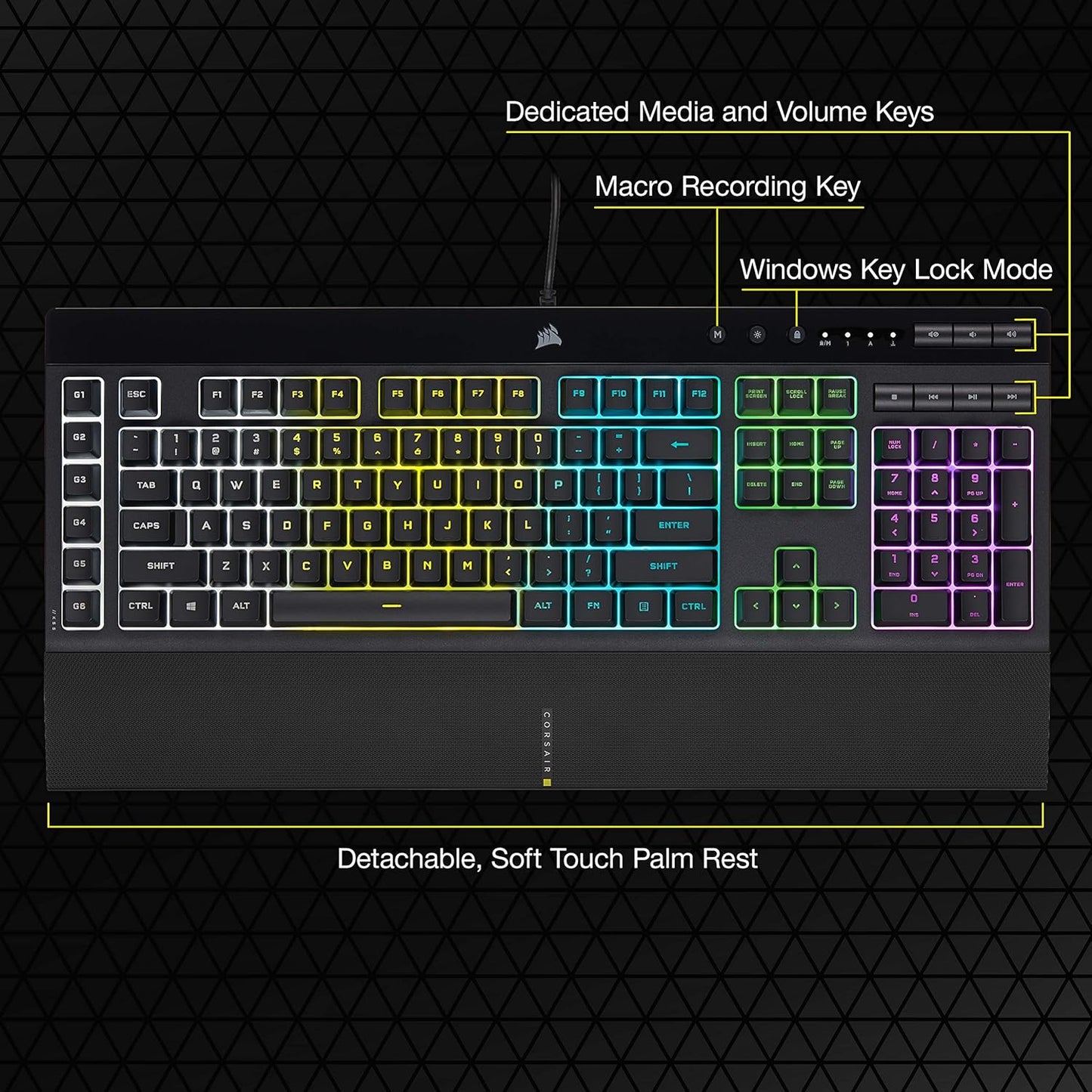 Corsair K55 RGB PRO Membrane Wired Gaming Keyboard – Black