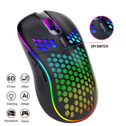2.4G Wireless Gaming Mouse RGB Lighting Charging Mouse with Adjustable DPI Ergonomic Honeycomb Design for Desktop Laptop