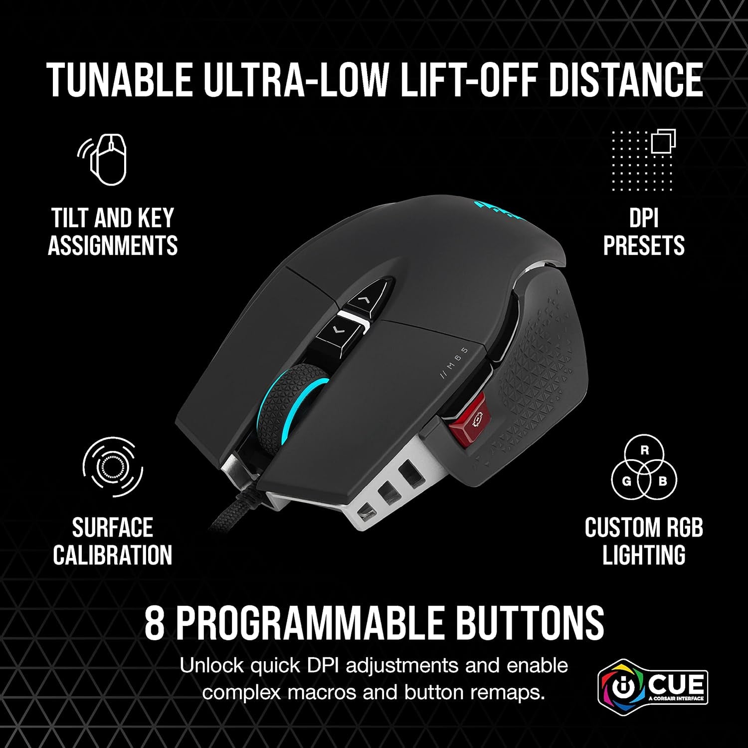 Corsair M65 RGB Ultra Wired Adjustable Weight FPS PC Gaming Mouse – Black