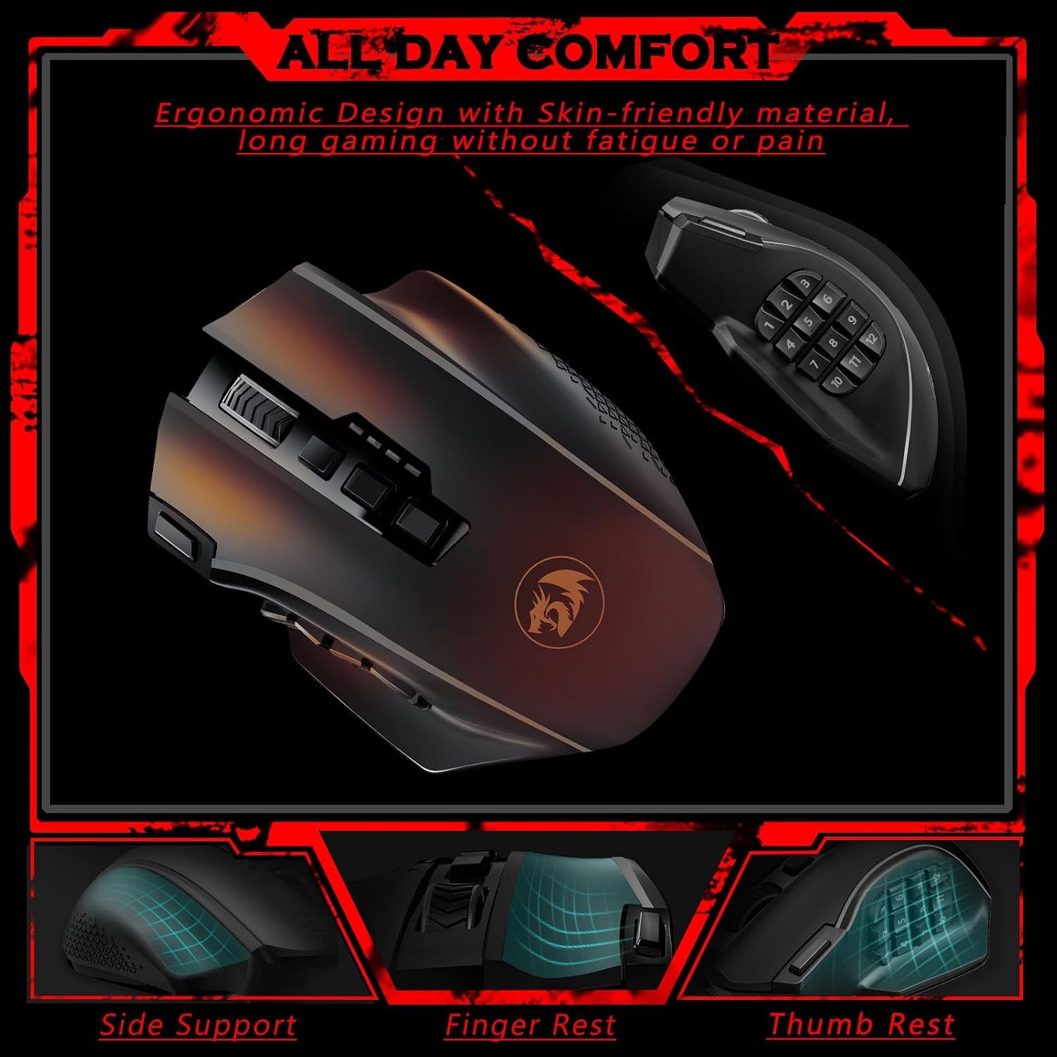 Wireless Gaming Mouse, MMO Gaming Mouse up 16,000 DPI, 16 Macro Programmable Buttons, RGB Rechargeable with 12 Side Buttons, 70Hrs for PC Laptop MOBA FPS, M901P-KS
