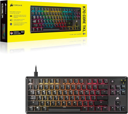 Corsair K70 CORE TKL RGB Tenkeyless Mechanical Wired Gaming Keyboard – Pre-Lubed MLX Red V2 Linear Switches, SOCD, ABS Double-Shot Keycaps, Sound Dampening, 1000Hz Polling, QWERTY NA – Black