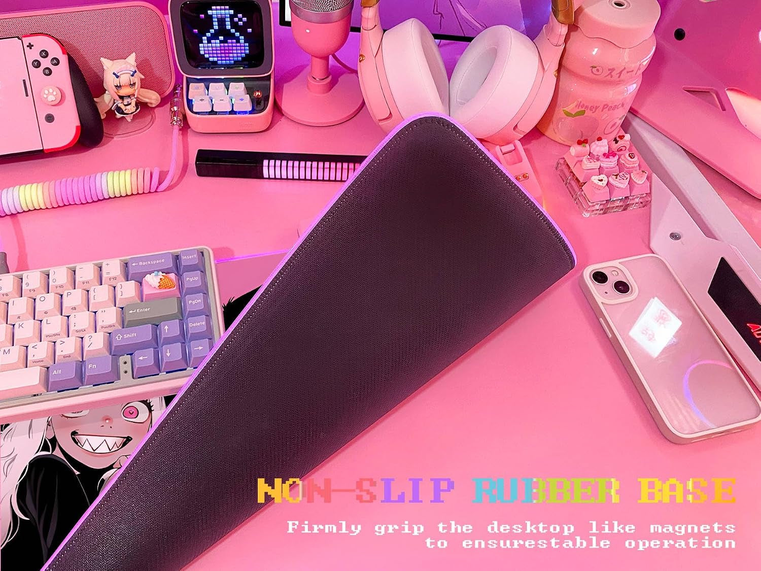 Pink RGB Gaming Mouse Pad 31.5X12 Inch PC XL Large Extended Glowing Led Light up Desk Pad Non-Slip Rubber Base Computer Cute Mousepad Mat Desk Accessories Gaming Setup Dream Girl