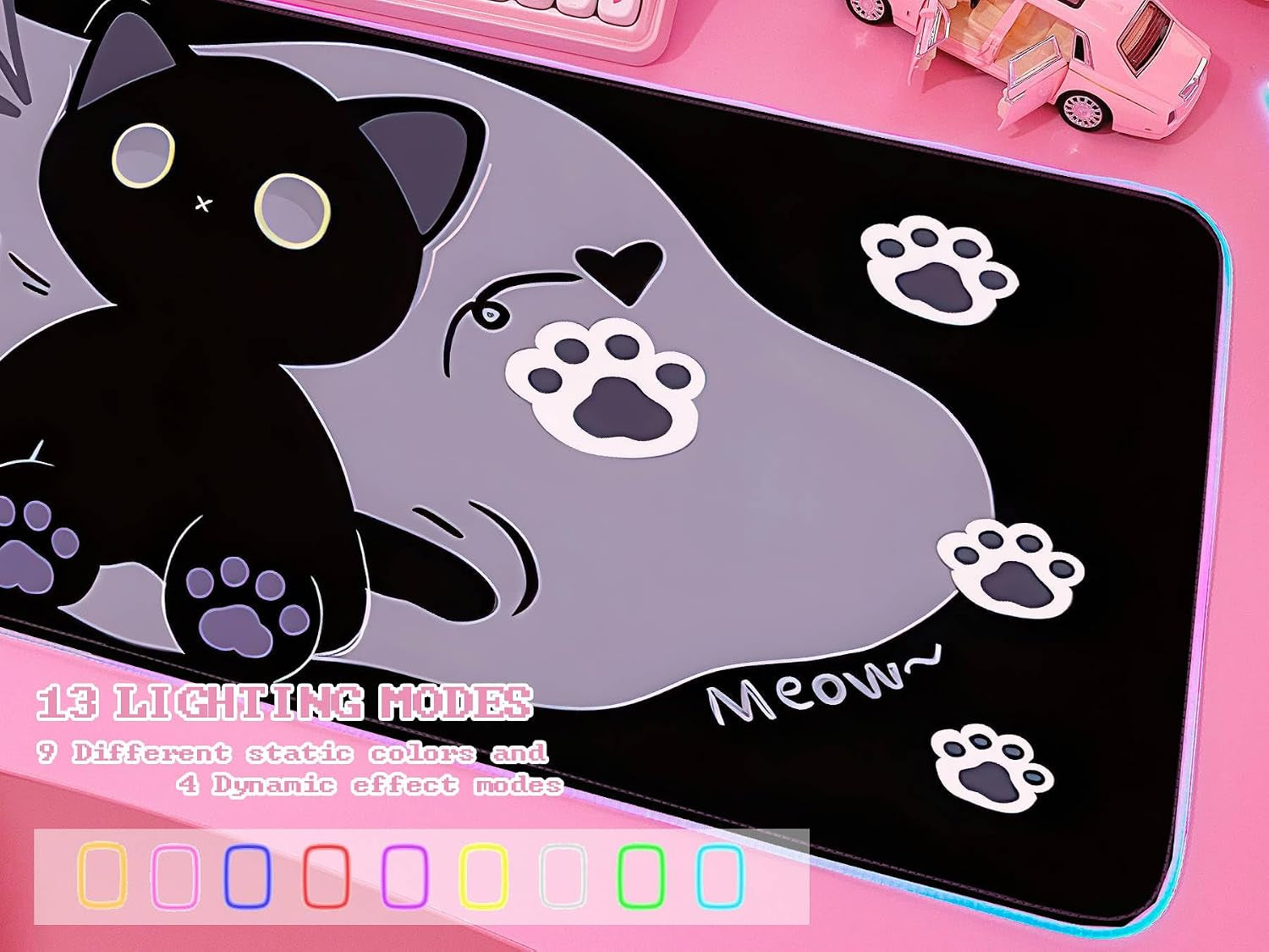Pink RGB Gaming Mouse Pad 31.5X12 Inch PC XL Large Extended Glowing Led Light up Desk Pad Non-Slip Rubber Base Computer Cute Mousepad Mat Desk Accessories Gaming Setup Starry Mood