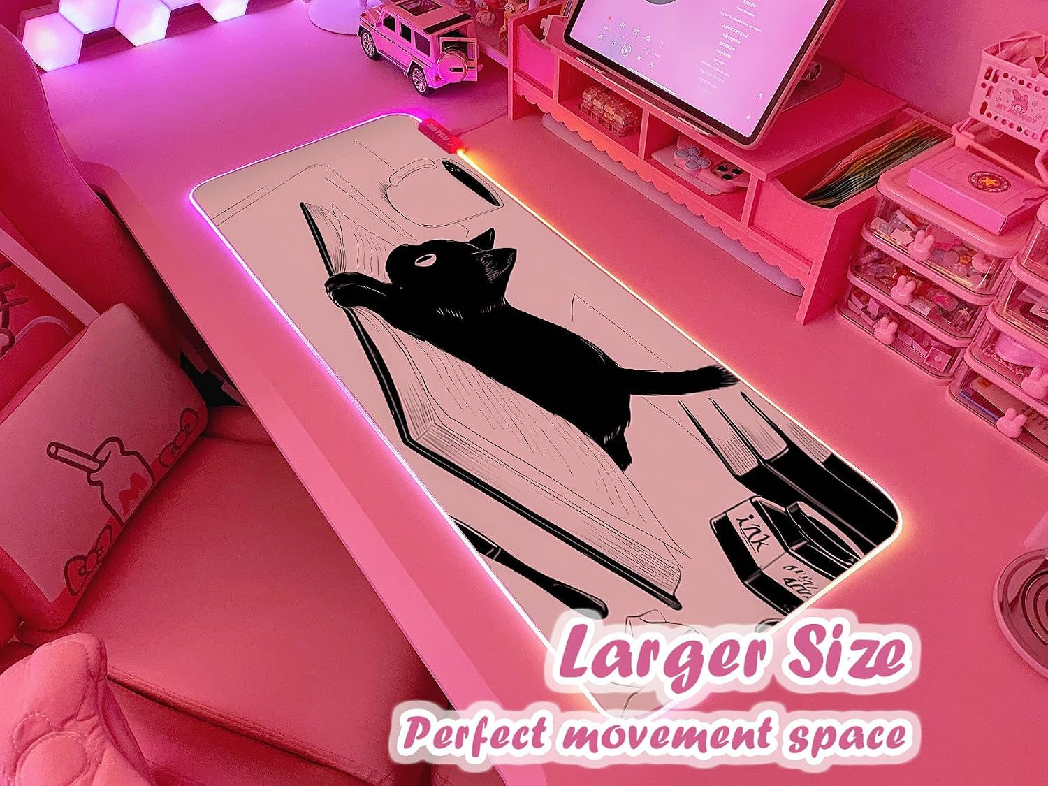 Pink RGB Gaming Mouse Pad 31.5X12 Inch PC XL Large Extended Glowing Led Light up Desk Pad Non-Slip Rubber Base Computer Cute Mousepad Mat Desk Accessories Gaming Setup 810