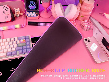 Pink RGB Gaming Mouse Pad 31.5X12 Inch PC XL Large Extended Glowing Led Light up Desk Pad Non-Slip Rubber Base Computer Cute Mousepad Mat Desk Accessories Gaming Setup 43-103