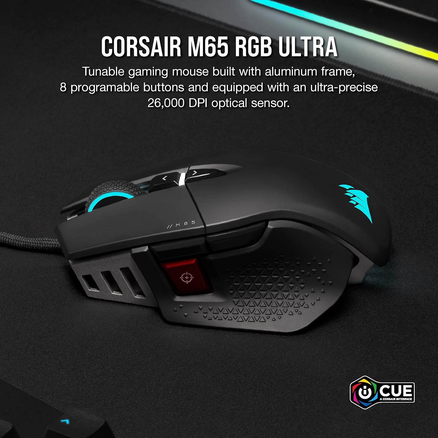 Corsair M65 RGB Ultra Wired Adjustable Weight FPS PC Gaming Mouse – Black