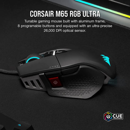 Corsair M65 RGB Ultra Wired Adjustable Weight FPS PC Gaming Mouse – Black