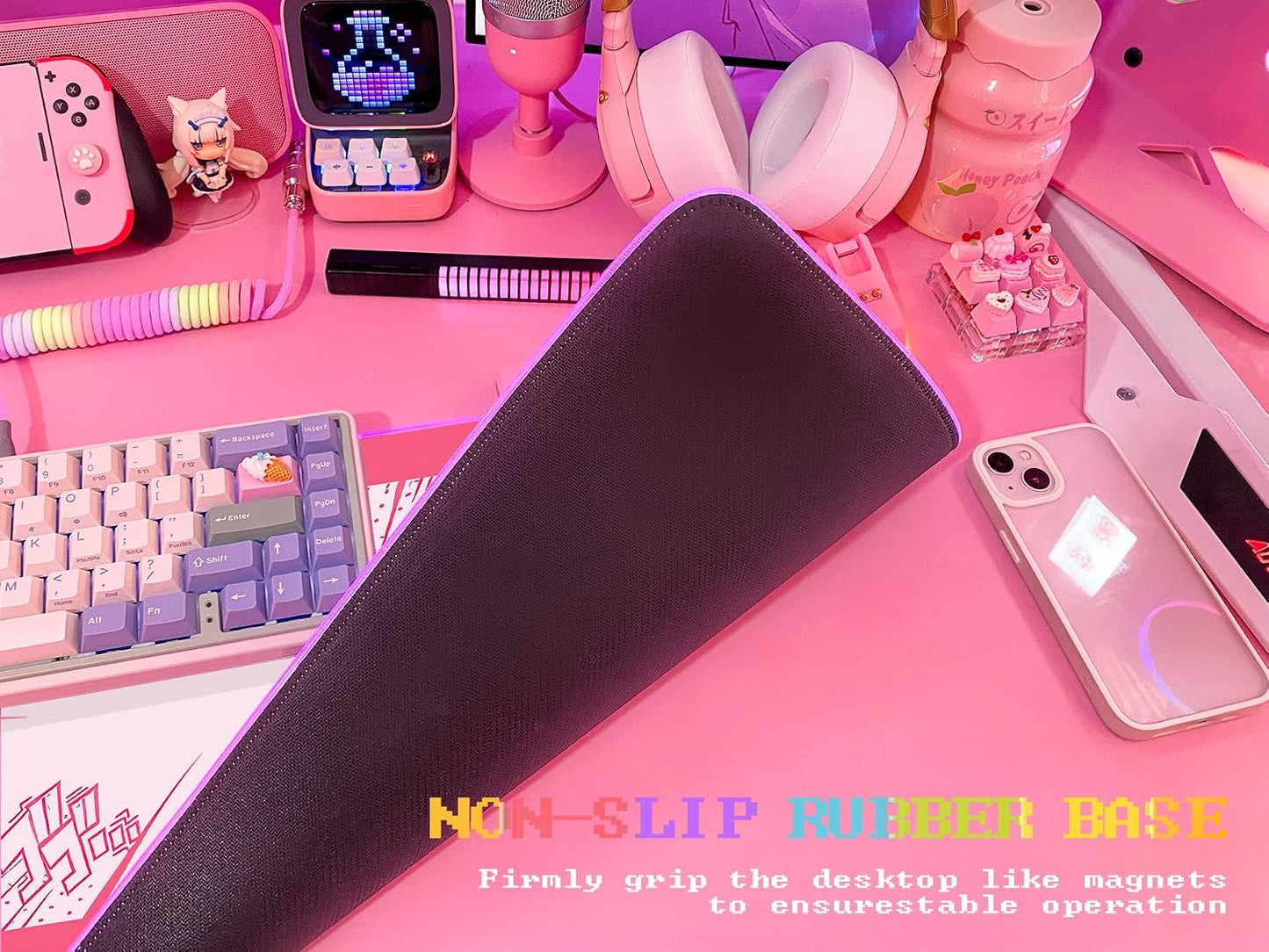 Pink RGB Gaming Mouse Pad 31.5X12 Inch PC XL Large Extended Glowing Led Light up Desk Pad Non-Slip Rubber Base Computer Cute Mousepad Mat Desk Accessories Gaming Setup 41-2393-1