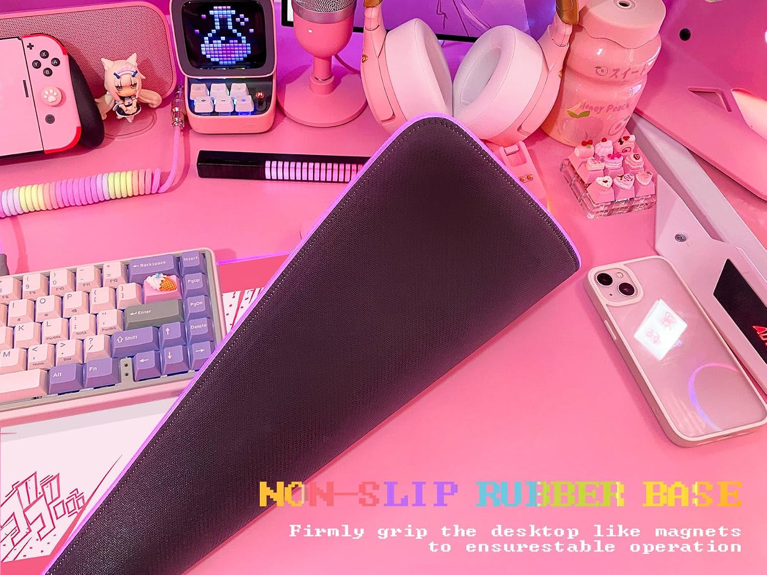 Pink RGB Gaming Mouse Pad 31.5X12 Inch PC XL Large Extended Glowing Led Light up Desk Pad Non-Slip Rubber Base Computer Cute Mousepad Mat Desk Accessories Gaming Setup 41-2393-1