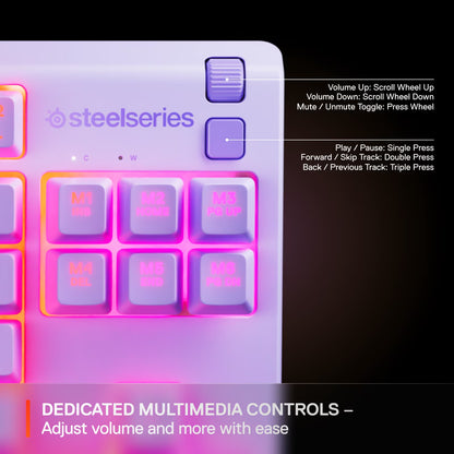 Apex 3 TKL Gaming Keyboard - Tenkeyless, RGB, Water & Dust Resistant - 8-Zone RGB Illumination — Whisper-Quiet Gaming Switch - Lavender