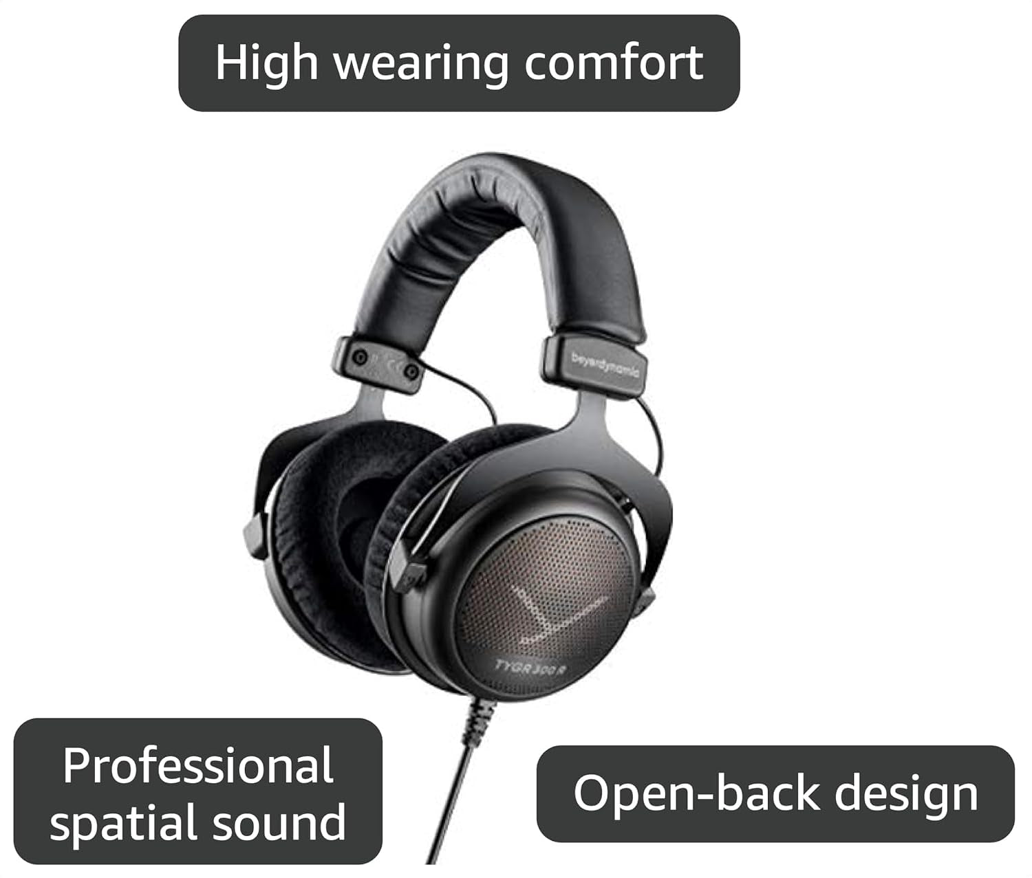 TYGR 300 R Open-Back Wired Gaming Headphones, No Mic, Black