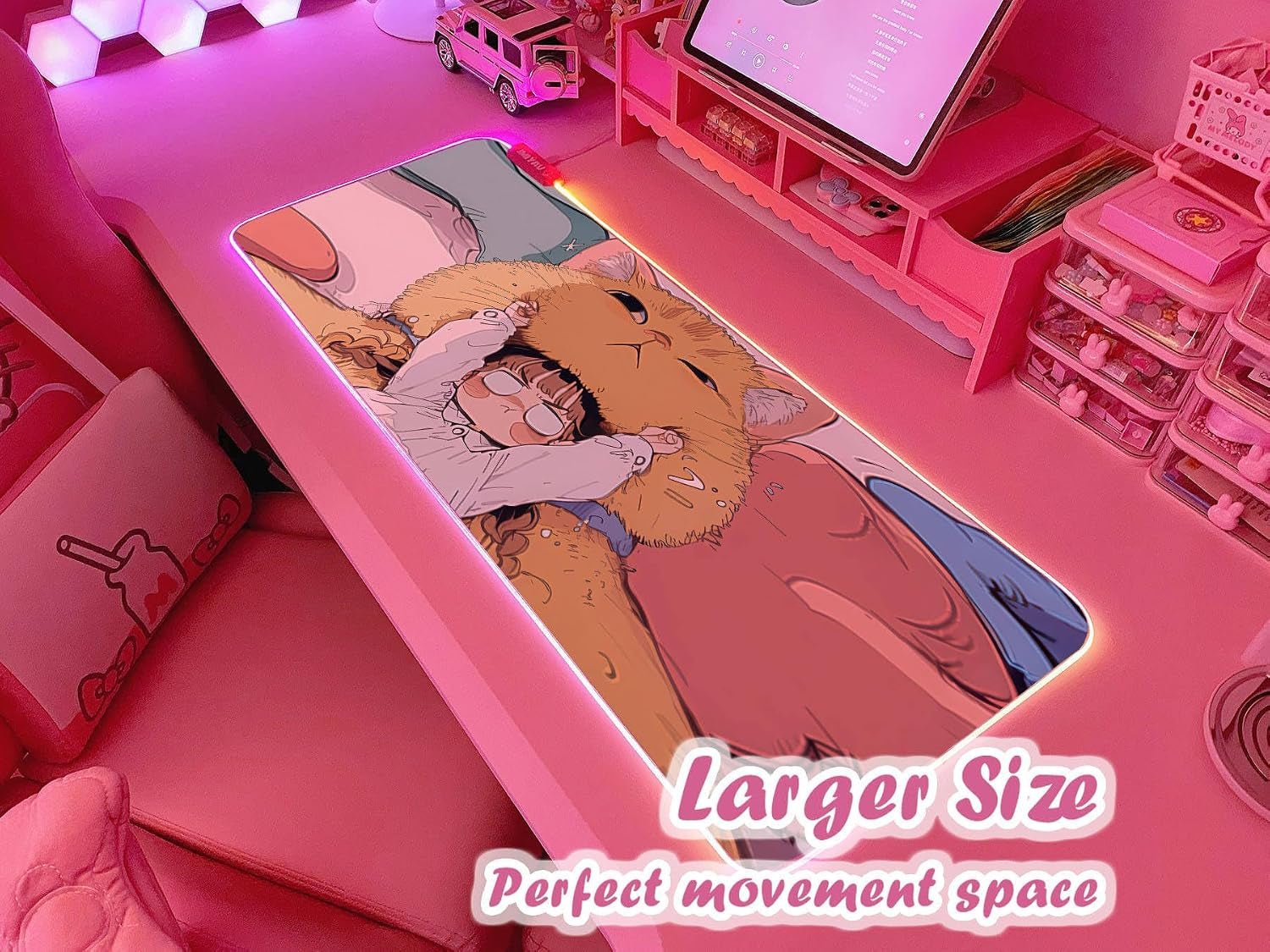 Pink RGB Gaming Mouse Pad 31.5X12 Inch PC XL Large Extended Glowing Led Light up Desk Pad Non-Slip Rubber Base Computer Cute Mousepad Mat Desk Accessories Gaming Setup Cozy Hideout