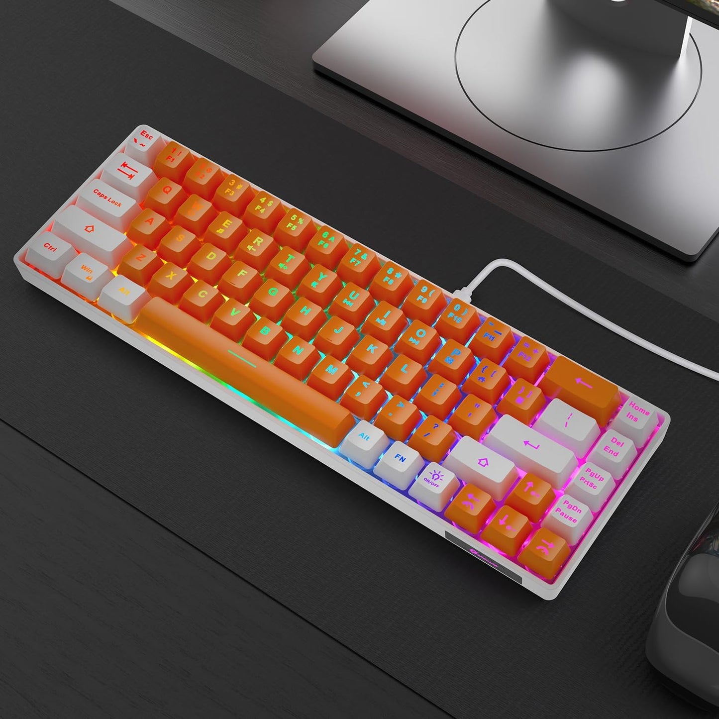 65% Gaming Keyboard, LED Backlit Mini Wired Keyboard, Ultra-Compact Anti-Ghosting No-Conflict 68 Keys Membrane Gaming Wired Keyboard for PC Laptop Windows Gamer(Orange-White)