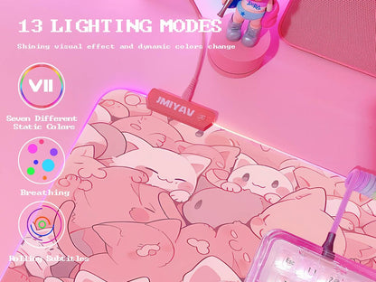 Pink RGB Gaming Mouse Pad 31.5X12 Inch PC XL Large Extended Glowing Led Light up Desk Pad Non-Slip Rubber Base Computer Cute Mousepad Mat Desk Accessories Gaming Setup Dreamy Cats