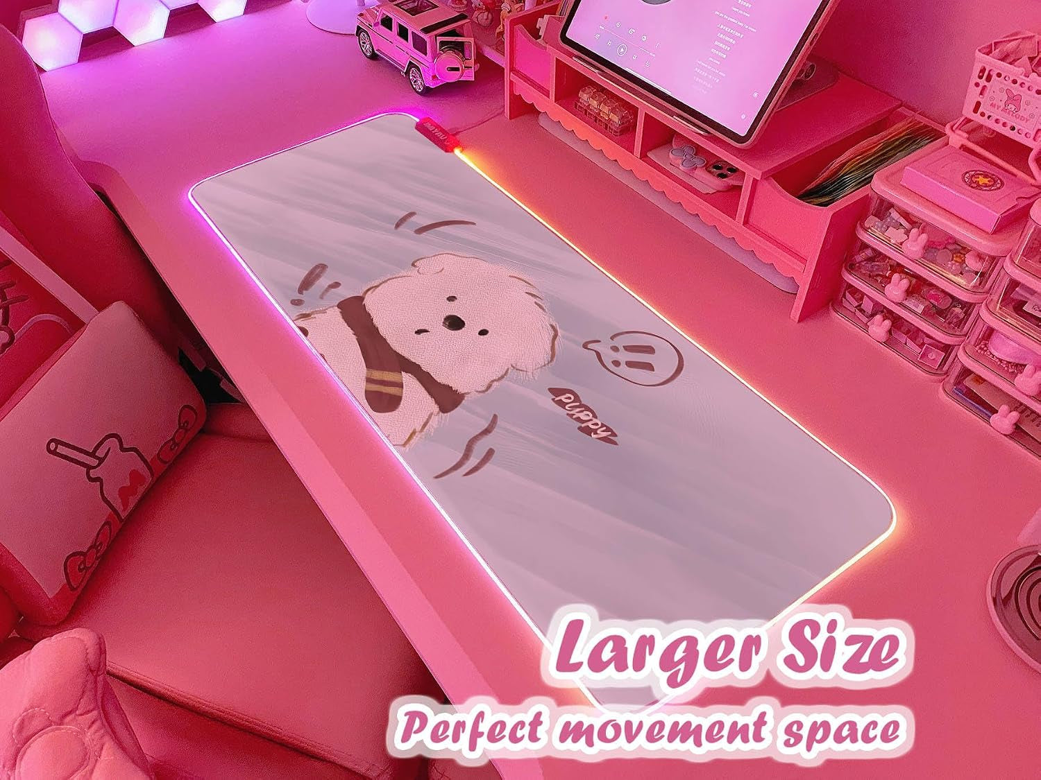 Pink RGB Gaming Mouse Pad 31.5X12 Inch PC XL Large Extended Glowing Led Light up Desk Pad Non-Slip Rubber Base Computer Cute Mousepad Mat Desk Accessories Gaming Setup 60-0768