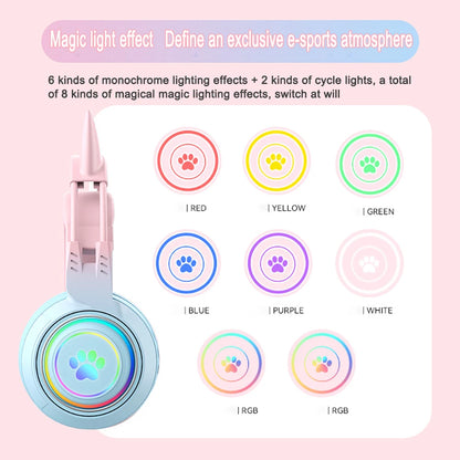 Bluetooth Headphones RGB Gaming Headphones for PC Microphone Surround Sound with Deer Ear Cat Ear Girl Gifts Glow Light Stereo