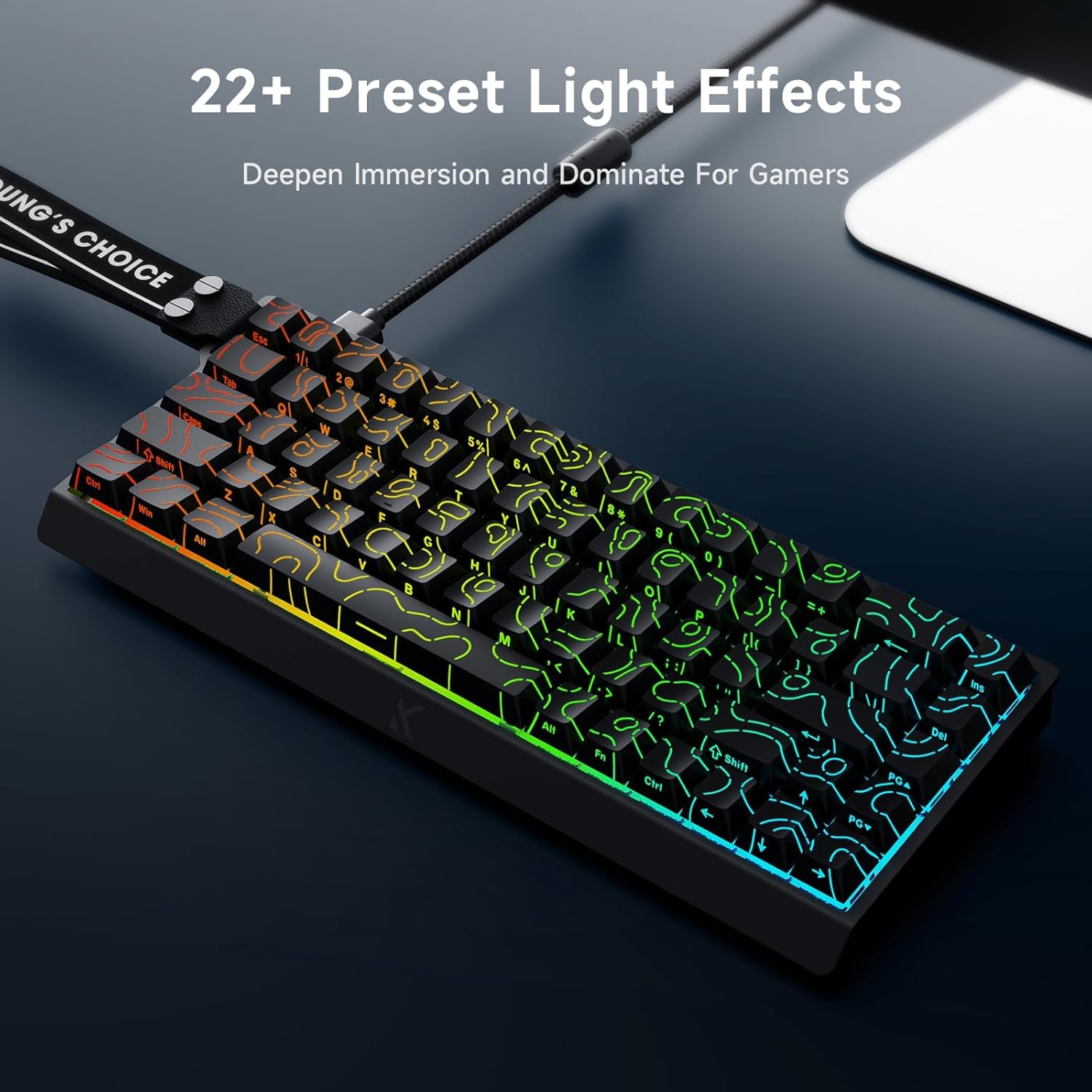 ACE 68 60% Mechanical Gaming Keyboard Wired Rapid Trigger Hall Effect Keyboard Magnetic Switch Adjustable Actuation 8000Hz Polling Rate Custom RGB MAC Laptop(Black Topographic TTC Dragon Lord)