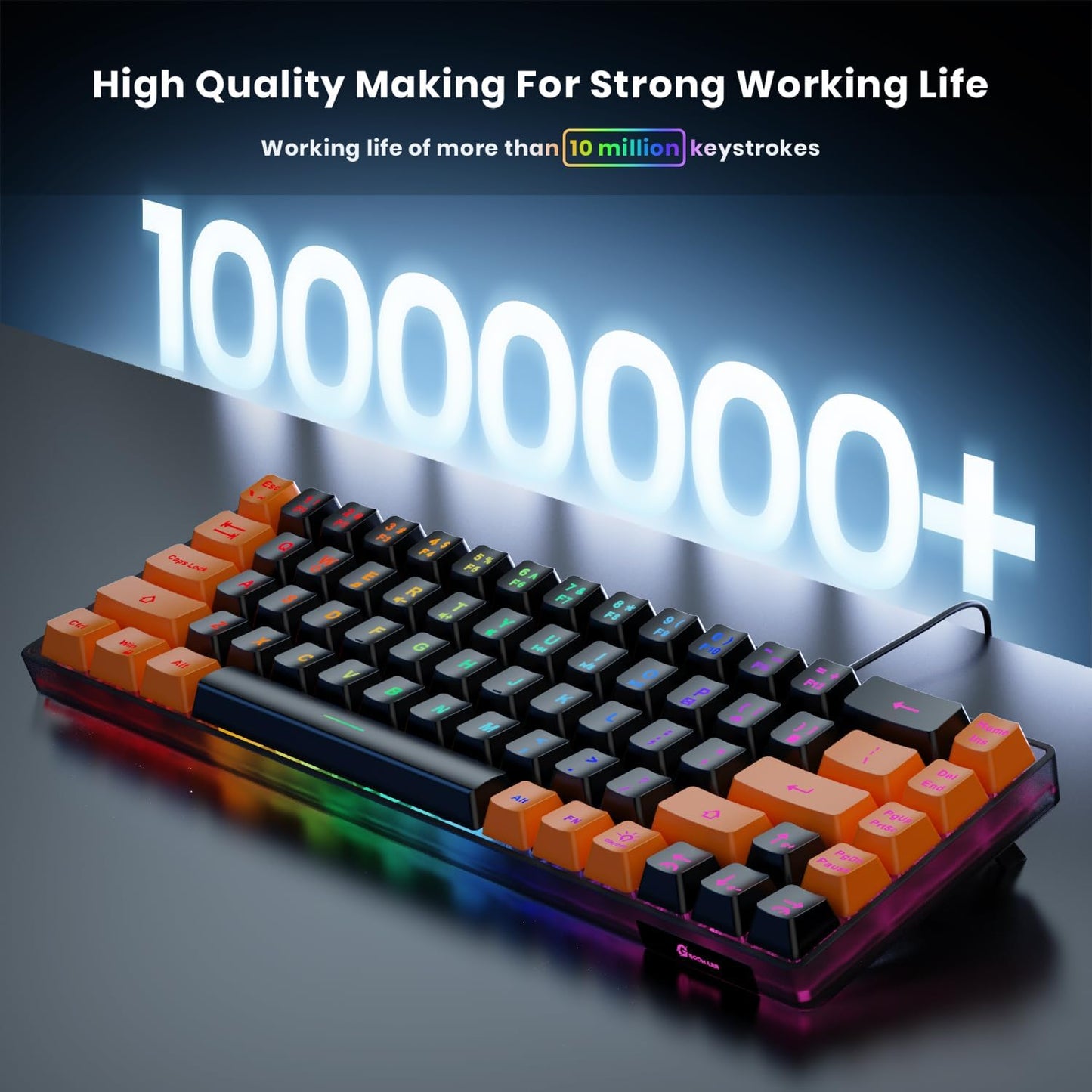 65% Gaming Keyboard, LED Backlit Mini Wired Keyboard, Ultra-Compact Anti-Ghosting No-Conflict 68 Keys Membrane Gaming Wired Keyboard for PC Laptop Windows Gamer(Black-Orange)