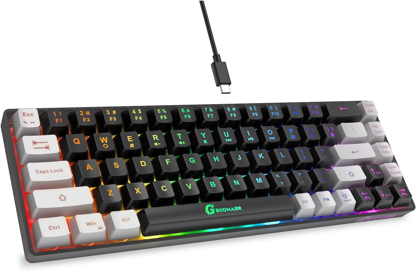 65% Gaming Keyboard, LED Backlit Mini Wired Gaming Keyboard, Ultra-Compact Anti-Ghosting No-Conflict 68 Keys Gaming Wired Keyboard for PC Laptop Gamer