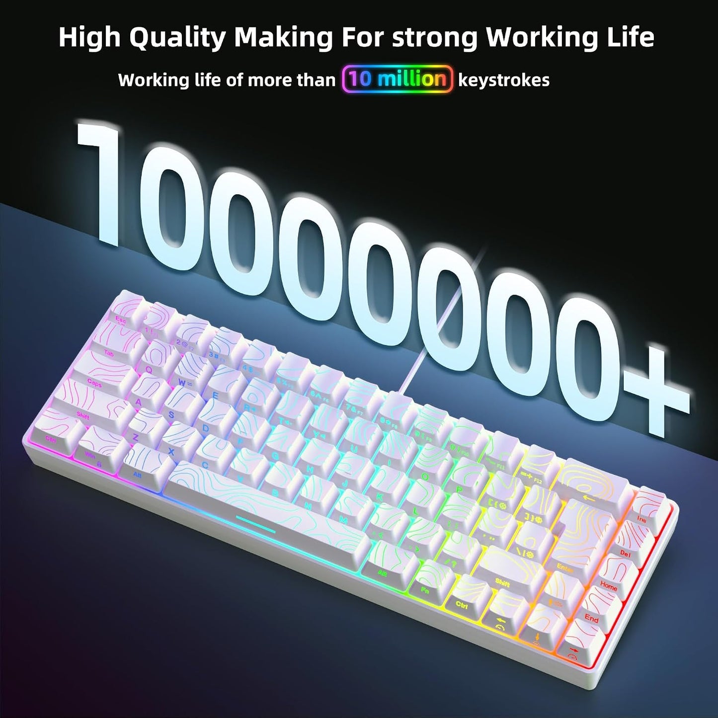 65% Wired Gaming Keyboard, 68 Keys RGB (Contour-Line, White)