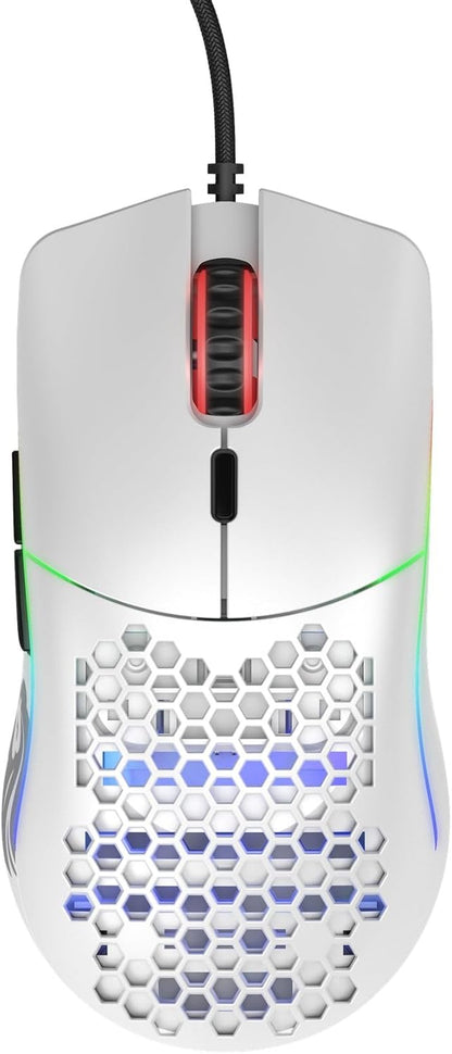 Model O- (Minus) Compact Wired Gaming Mouse - 58G Superlight Honeycomb Design, RGB, Pixart 3360 Sensor, Ambidextrous, Omron Switches - Matte White