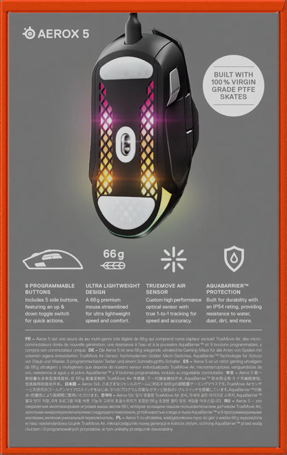 Aerox 5 Ultra Lightweight Honeycomb Water Resistant Wired RGB Optical Gaming Mouse with 9 Programmable Buttons