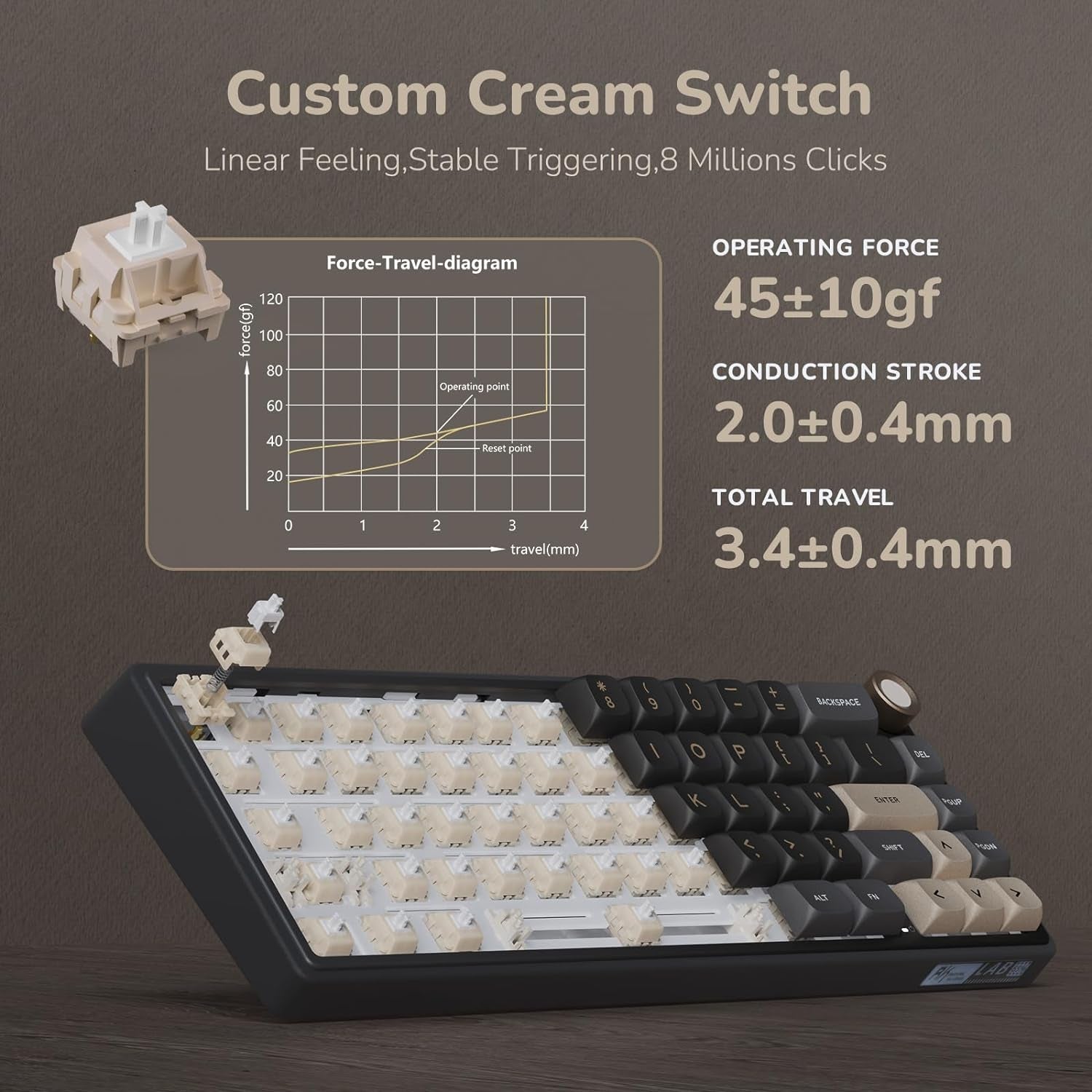 R65 Wired Gaming Keyboard with Volume Knob, 60% Percent RGB Backlit Mechanical Keyboard Gasket Mount with PBT Keycaps, MDA Profile, QMK/VIA, 66 Keys Hot Swappable Cream Switch, Black