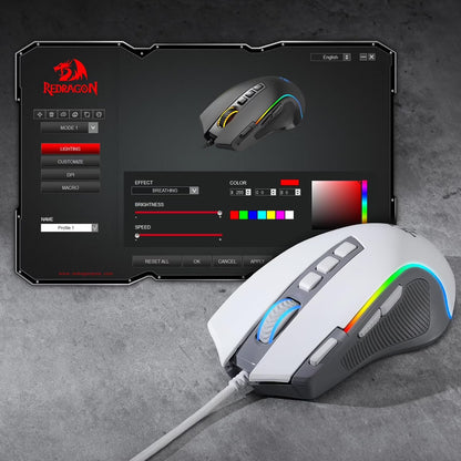 M612 RGB Gaming Mouse, 8000 DPI Wired Optical Gamer Mouse with 9 Programmable Buttons & 5 Backlit Modes, Software Supports DIY Keybinds Rapid Fire Button, Gray&White