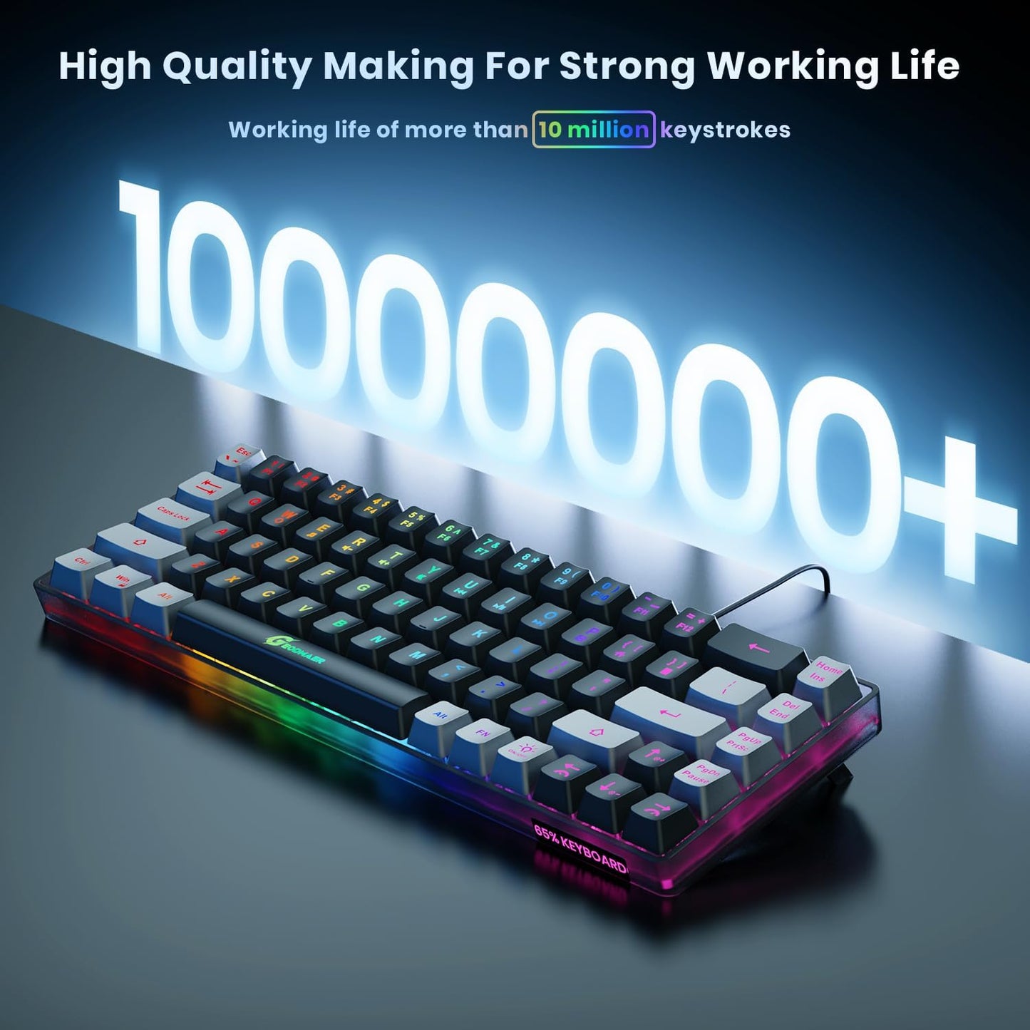65% Gaming Keyboard, LED Backlit Mini Wired Gaming Keyboard, Ultra-Compact Anti-Ghosting No-Conflict 68 Keys Gaming Wired Keyboard for PC Laptop Gamer