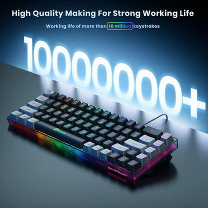 65% Gaming Keyboard, LED Backlit Mini Wired Gaming Keyboard, Ultra-Compact Anti-Ghosting No-Conflict 68 Keys Gaming Wired Keyboard for PC Laptop Gamer