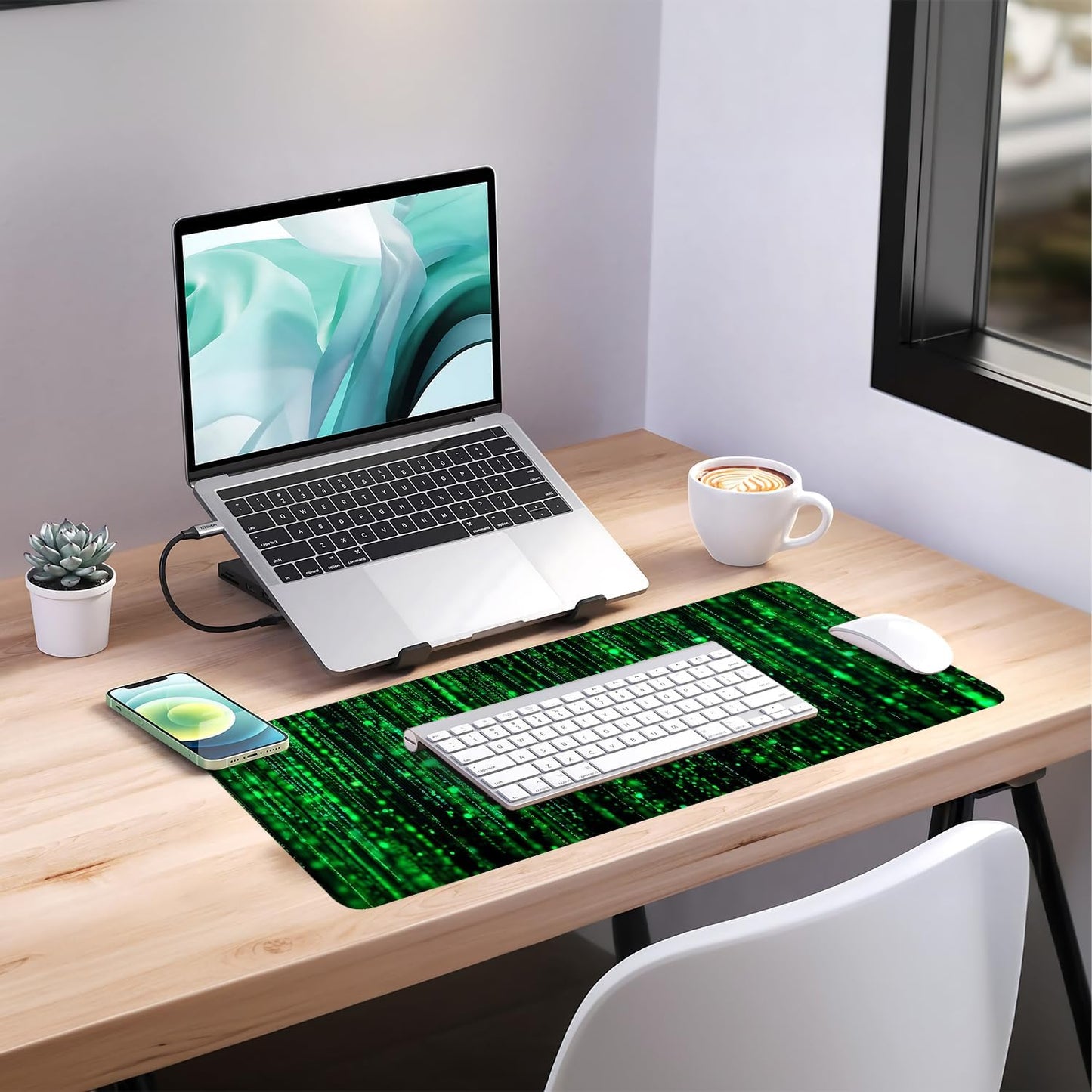 Matrix Code Extended Gaming Mouse Pad 31.5"X11.8" Mousepad, Large Desk Pad Desk Mat for Gaming & Office, Non-Slip Rubber Base