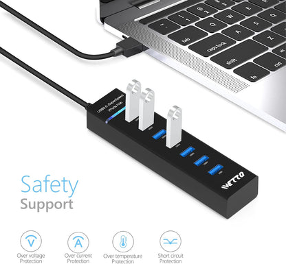 7-Port USB 3.0 Hub,  Data USB Hub Splitter with 3.3Ft Long Cable for Laptop, PC, Macbook, Mac Pro, Mac Mini, Imac, Surface Pro and More