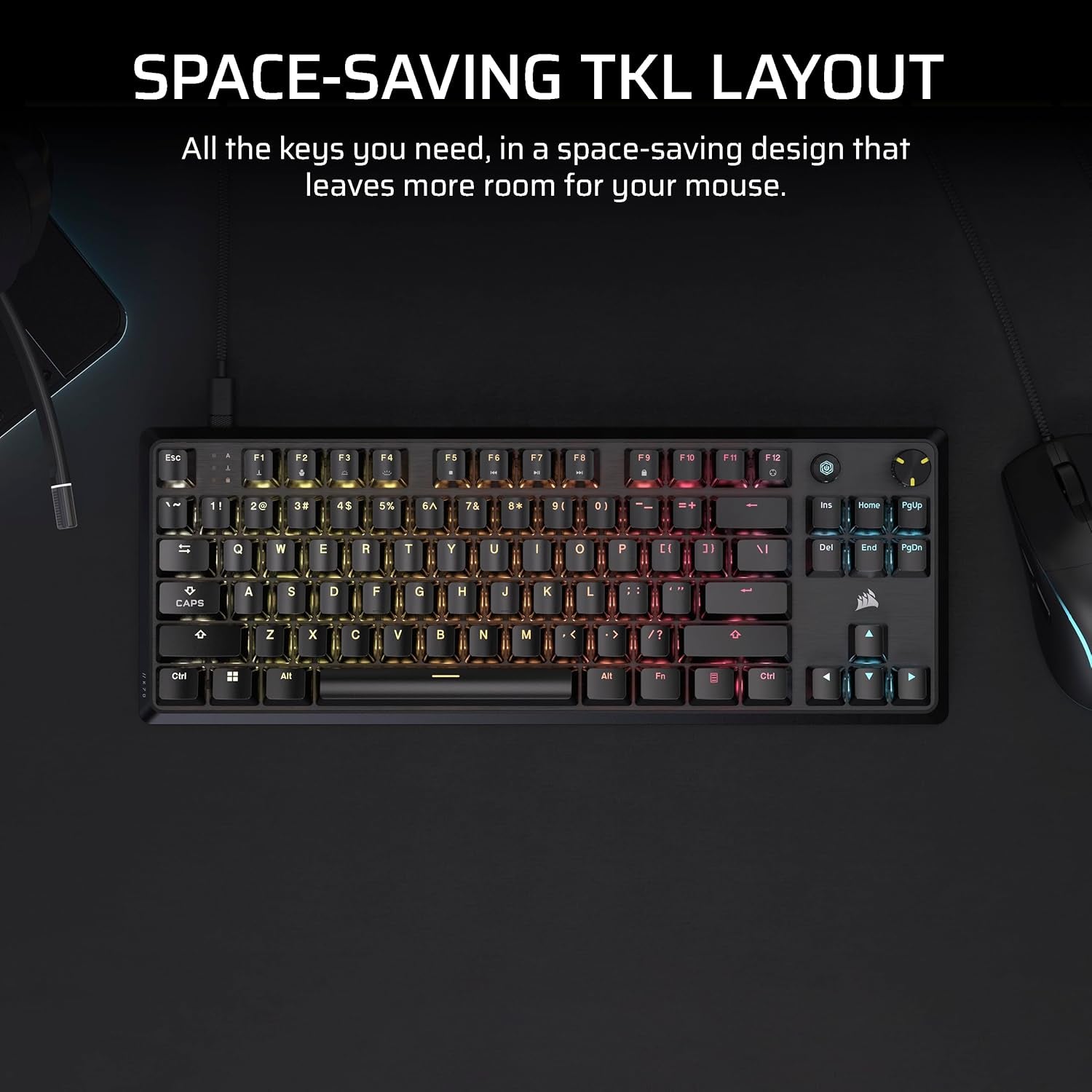 Corsair K70 CORE TKL RGB Tenkeyless Mechanical Wired Gaming Keyboard – Pre-Lubed MLX Red V2 Linear Switches, SOCD, ABS Double-Shot Keycaps, Sound Dampening, 1000Hz Polling, QWERTY NA – Black