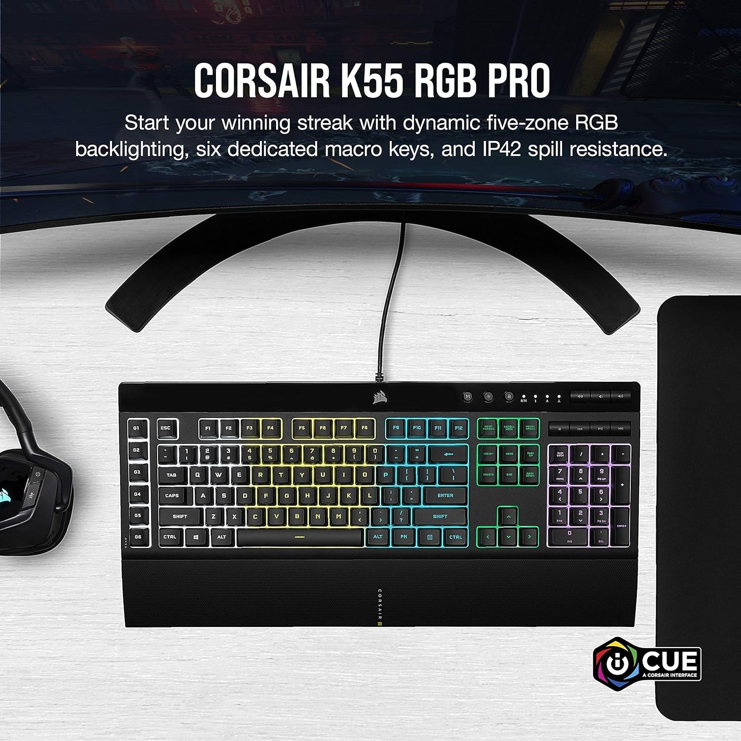 Corsair K55 RGB PRO Membrane Wired Gaming Keyboard – Black