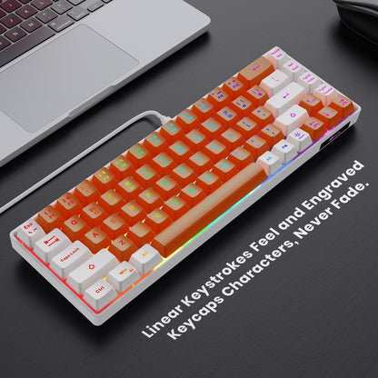 65% Gaming Keyboard, LED Backlit Mini Wired Keyboard, Ultra-Compact Anti-Ghosting No-Conflict 68 Keys Membrane Gaming Wired Keyboard for PC Laptop Windows Gamer(Orange-White)